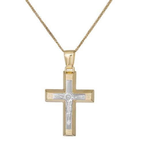 Βαπτιστικοί Σταυροί με Αλυσίδα Δίχρωμος σταυρός διπλής όψης Κ14 σετ με αλυσίδα 046778C 046778C Ανδρικό Χρυσός 14 Καράτια