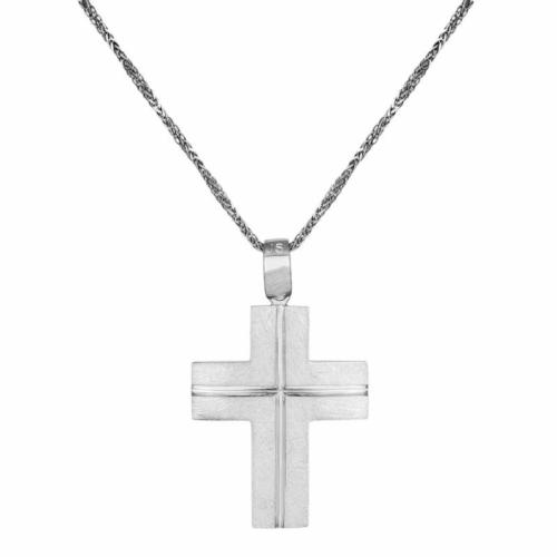 Βαπτιστικοί Σταυροί με Αλυσίδα Λευκόχρυσος σταυρός διπλής όψης Κ14 με αλυσίδα 046665C 046665C Ανδρικό Χρυσός 14 Καράτια
