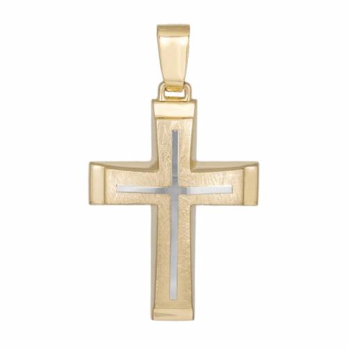 Σταυροί Βάπτισης - Αρραβώνα Δίχρωμος ανδρικός σταυρός διπλής όψης Κ14 046775 046775 Ανδρικό Χρυσός 14 Καράτια