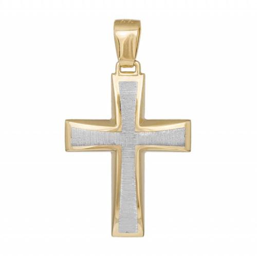 Σταυροί Βάπτισης - Αρραβώνα Δίχρωμος ανδρικός σταυρός Κ14 διπλής όψης 046779 046779 Ανδρικό Χρυσός 14 Καράτια