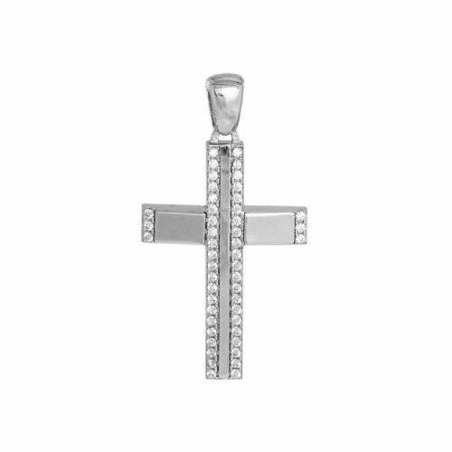 Σταυροί Βάπτισης - Αρραβώνα Λευκόχρυσος γυναικείος σταυρός Κ14 διπλής όψης 046881 046881 Γυναικείο Χρυσός 14 Καράτια