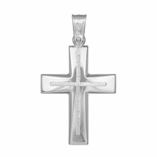 Σταυροί Βάπτισης - Αρραβώνα Λευκόχρυσος σταυρός για βάπτιση Κ14 διπλής όψης 046783 046783 Ανδρικό Χρυσός 14 Καράτια