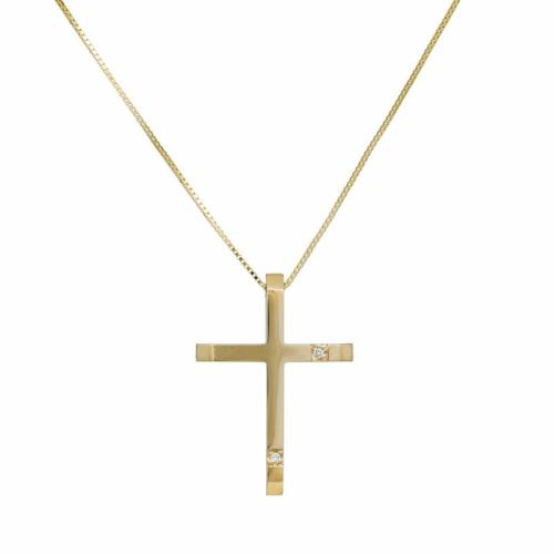 Βαπτιστικοί Σταυροί με Αλυσίδα Χρυσός λουστρέ σταυρός Κ18 με διαμάντια 047351 047351 Γυναικείο Χρυσός 18 Καράτια