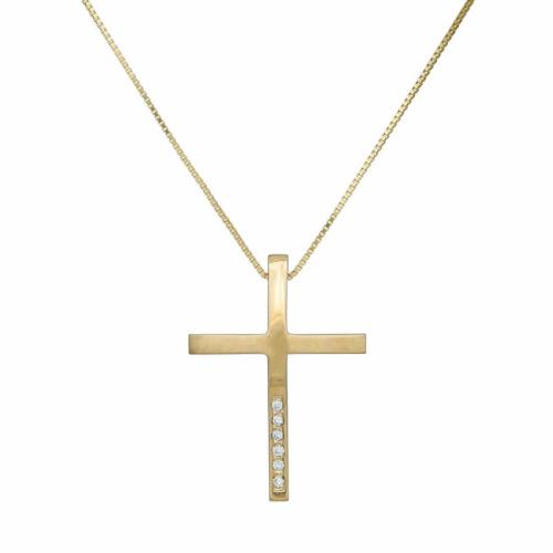 Βαπτιστικοί Σταυροί με Αλυσίδα Χρυσός λουστρέ σταυρός Κ18 με διαμάντια 047355 047355 Γυναικείο Χρυσός 18 Καράτια