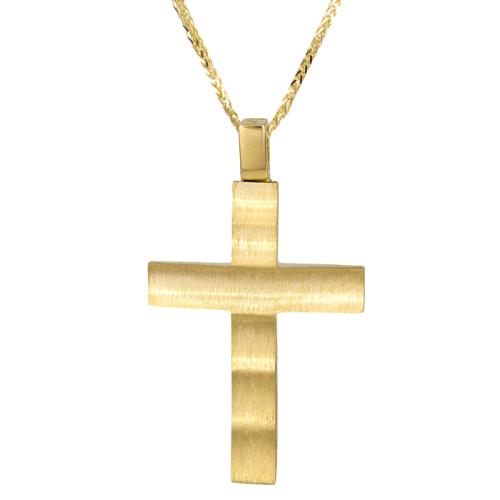 Βαπτιστικοί Σταυροί με Αλυσίδα Χρυσός ματ σταυρός K14 024799C 024799C Ανδρικό Χρυσός 14 Καράτια