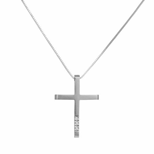 Βαπτιστικοί Σταυροί με Αλυσίδα Λευκόχρυσος γυναικείος σταυρός Κ18 με διαμάντια 047350 047350 Γυναικείο Χρυσός 18 Καράτια