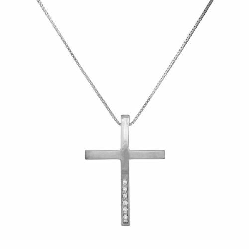Βαπτιστικοί Σταυροί με Αλυσίδα Λευκόχρυσος γυναικείος σταυρός Κ18 με διαμάντια 047356 047356 Γυναικείο Χρυσός 18 Καράτια