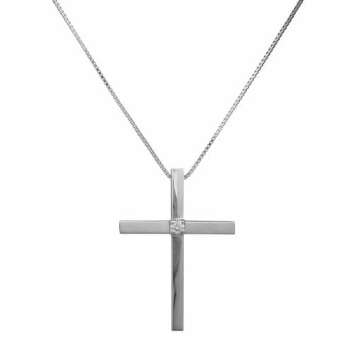 Βαπτιστικοί Σταυροί με Αλυσίδα Λευκόχρυσος σταυρός Κ18 με διαμάντι 047353 047353 Γυναικείο Χρυσός 18 Καράτια