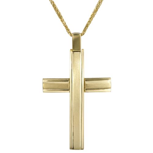 Βαπτιστικοί Σταυροί με Αλυσίδα Ματ αντρικός σταυρός με αλυσίδα 14Κ 024573C 024573C Ανδρικό Χρυσός 14 Καράτια