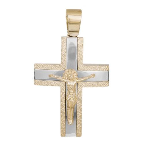 Σταυροί Βάπτισης - Αρραβώνα Ανδρικός δίχρωμος σταυρός με τον Εσταυρωμένο Κ14 039682 039682 Ανδρικό Χρυσός 14 Καράτια