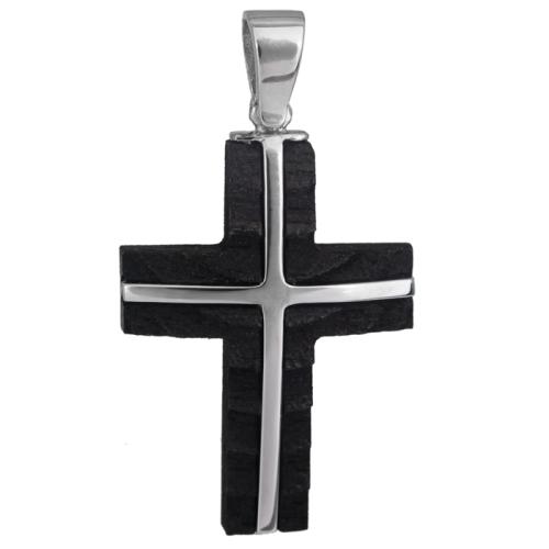 Σταυροί Βάπτισης - Αρραβώνα Ανδρικός σταυρός λευκόχρυσος με ξύλο έβενο 14Κ 024472 024472 Ανδρικό Χρυσός 14 Καράτια