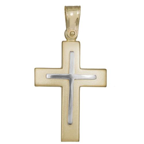 Σταυροί Βάπτισης - Αρραβώνα Βαπτιστικός δίχρωμος σταυρός για αγοράκι Κ9 036161 036161 Ανδρικό Χρυσός 9 Καράτια