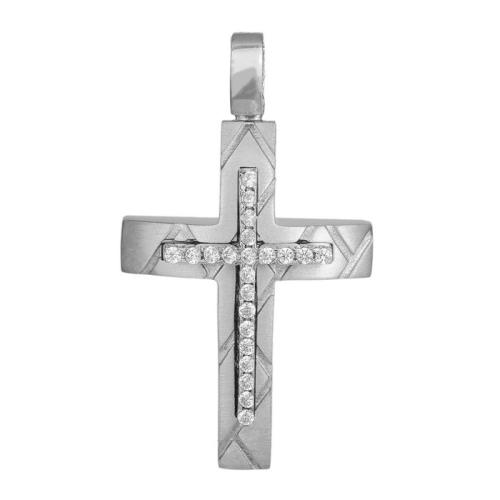 Σταυροί Βάπτισης - Αρραβώνα Βαπτιστικός λευκόχρυσος σταυρός με ζιργκόν Κ14 038730 038730 Γυναικείο Χρυσός 14 Καράτια
