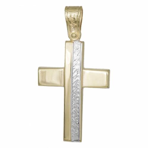 Σταυροί Βάπτισης - Αρραβώνα Χειροποίητος ανδρικός σταυρός Κ9 δίχρωμος 033700 033700 Ανδρικό Χρυσός 9 Καράτια