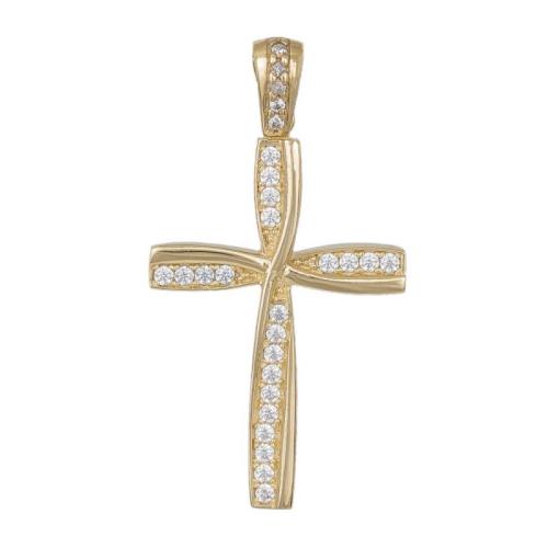 Σταυροί Βάπτισης - Αρραβώνα Χρυσός βαπτιστικός σταυρός Κ14 με ζιργκόν 041946 041946 Γυναικείο Χρυσός 14 Καράτια