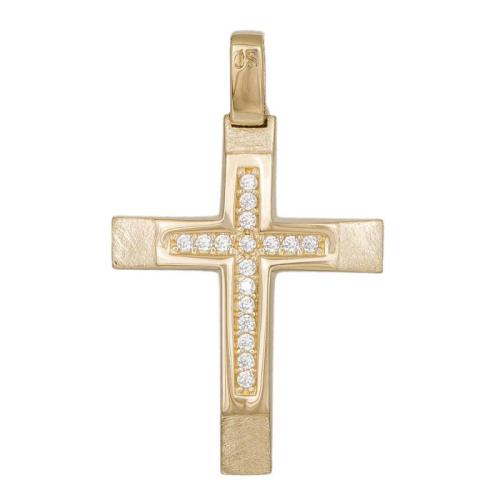 Σταυροί Βάπτισης - Αρραβώνα Χρυσός ματ σταυρός με ζιργκόν Κ14 044798 044798 Γυναικείο Χρυσός 14 Καράτια