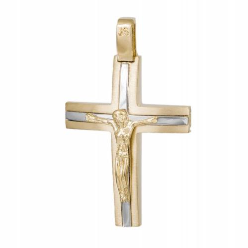Σταυροί Βάπτισης - Αρραβώνα Δίχρωμος αντρικός σταυρός για αγόρι Κ14 044547 044547 Ανδρικό Χρυσός 14 Καράτια