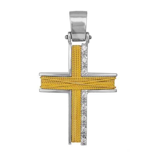 Σταυροί Βάπτισης - Αρραβώνα Δίχρωμος χειροποίητος σταυρός με σύρμα Κ14 014276 Γυναικείο Χρυσός 14 Καράτια