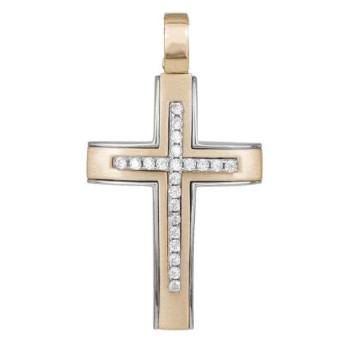 Σταυροί Βάπτισης - Αρραβώνα Δίχρωμος σταυρός με εσωτερικό πετράτο σταυρό Κ14 040146 040146 Γυναικείο Χρυσός 14 Καράτια