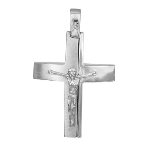 Σταυροί Βάπτισης - Αρραβώνα Λευκόχρυσος αντρικός σταυρός με τον Εσταυρωμένο Κ14 036896 036896 Ανδρικό Χρυσός 14 Καράτια