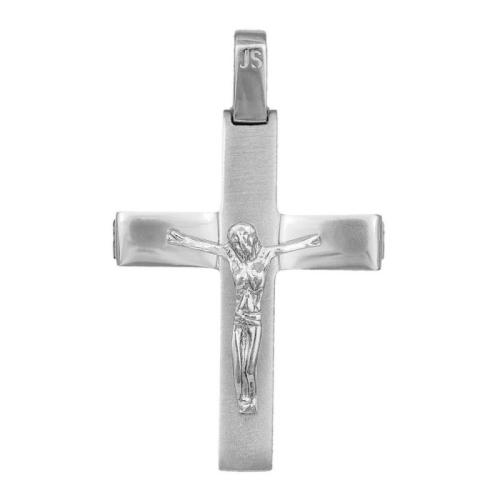 Σταυροί Βάπτισης - Αρραβώνα Λευκόχρυσος βαπτιστικός σταυρός Κ14 με τον Εσταυρωμένο 041873 041873 Ανδρικό Χρυσός 14 Καράτια