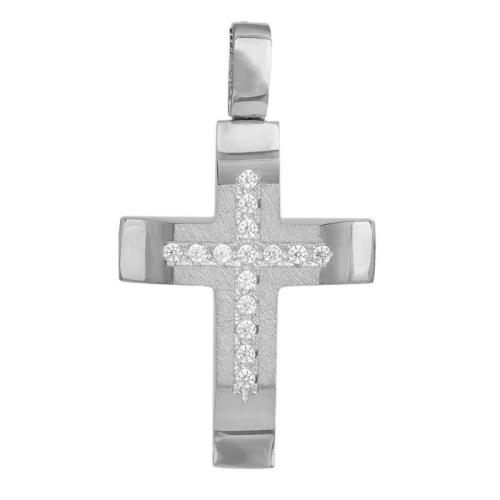 Σταυροί Βάπτισης - Αρραβώνα Λευκόχρυσος σταυρός αρραβώνα με λευκές πέτρες Κ14 038726 038726 Γυναικείο Χρυσός 14 Καράτια