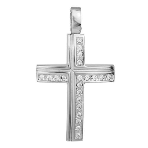 Σταυροί Βάπτισης - Αρραβώνα Λευκόχρυσος σταυρός βάπτισης με ζιργκόν Κ14 036531 036531 Γυναικείο Χρυσός 14 Καράτια