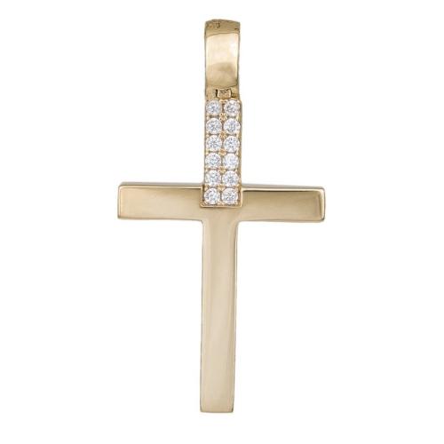 Σταυροί Βάπτισης - Αρραβώνα Σταυρός βάπτισης με λευκές πέτρες Κ14 038472 038472 Γυναικείο Χρυσός 14 Καράτια