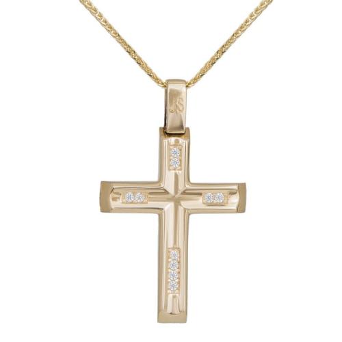 Βαπτιστικοί Σταυροί με Αλυσίδα Βαπτιστικός λουστρέ σταυρός με αλυσίδα Κ14 038687C 038687C Γυναικείο Χρυσός 14 Καράτια