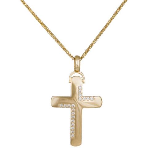 Βαπτιστικοί Σταυροί με Αλυσίδα Χρυσός γυναικείος σταυρός με πέτρες Κ14 045073C 045073C Γυναικείο Χρυσός 14 Καράτια