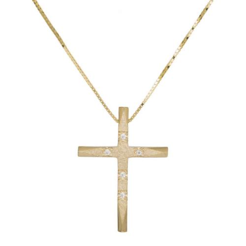Βαπτιστικοί Σταυροί με Αλυσίδα Χρυσός ματ σταυρός με ζιργκόν Κ14 με αλυσίδα 043099C 043099C Γυναικείο Χρυσός 14 Καράτια
