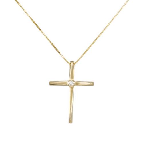 Βαπτιστικοί Σταυροί με Αλυσίδα Χρυσός σταυρός με μπριγιάν για αρραβώνα Κ18 040579 040579 Γυναικείο Χρυσός 18 Καράτια