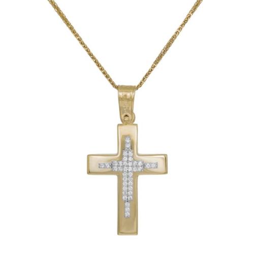 Βαπτιστικοί Σταυροί με Αλυσίδα Δίχρωμος σταυρός με ζιργκόν Κ14 με αλυσίδα 042898C 042898C Γυναικείο Χρυσός 14 Καράτια