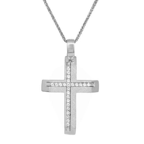 Βαπτιστικοί Σταυροί με Αλυσίδα Λευκόχρυσος γυναικείος σταυρό για αρραβώνα με αλυσίδα Κ14 040242C 040242C Γυναικείο Χρυσός 14 Καράτια