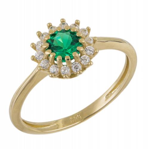 Χρυσό δαχτυλίδι Κ14 λουλούδι με πράσινη πέτρα 043295 043295 Χρυσός 14 Καράτια