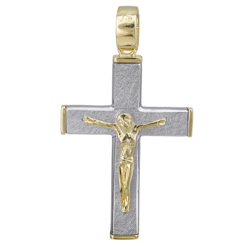 Σταυροί Βάπτισης - Αρραβώνα Αντρικός σταυρός Κ14 δίχρωμος 028550 028550 Ανδρικό Χρυσός 14 Καράτια