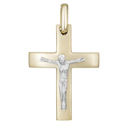 Σταυροί Βάπτισης - Αρραβώνα Βαπτιστικός σταυρός για αγόρι Κ14 δίχρωμος με τον Εσταυρωμένο 030365 030365 Ανδρικό Χρυσός 14 Καράτια