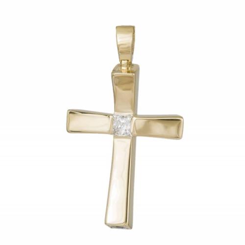 Σταυροί Βάπτισης - Αρραβώνα Χρυσός σταυρός με ζιργκόν Κ14 διπλής όψης 045898 045898 Γυναικείο Χρυσός 14 Καράτια