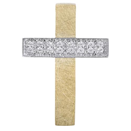 Σταυροί Βάπτισης - Αρραβώνα Δίχρωμος γυναικείος σταυρός ανάγλυφος 028571 028571 Γυναικείο Χρυσός 14 Καράτια