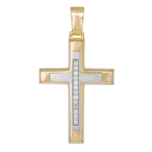 Σταυροί Βάπτισης - Αρραβώνα Δίχρωμος γυναικείος σταυρός Κ14 με ζιργκόν 045621 045621 Γυναικείο Χρυσός 14 Καράτια