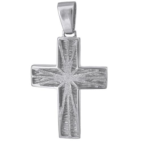Σταυροί Βάπτισης - Αρραβώνα Λευκόχρυσος ανάγλυφος σταυρός Κ14 028166 028166 Ανδρικό Χρυσός 14 Καράτια
