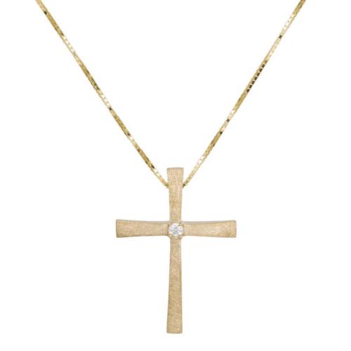 Βαπτιστικοί Σταυροί με Αλυσίδα Χρυσός γυναικείος σταυρός Κ18 με διαμάντι 043223C 043223C Γυναικείο Χρυσός 18 Καράτια