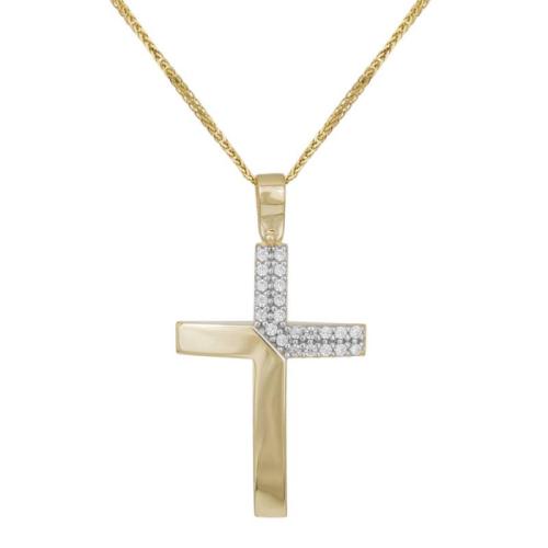 Βαπτιστικοί Σταυροί με Αλυσίδα Χρυσός λουστρέ σταυρός Κ9 με ζιργκόν 042883C 042883C Γυναικείο Χρυσός 9 Καράτια