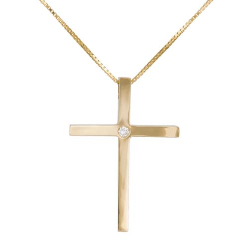 Βαπτιστικοί Σταυροί με Αλυσίδα Χρυσός σταυρός με διαμάντι σετ με αλυσίδα Κ18 038981C 038981C Γυναικείο Χρυσός 18 Καράτια