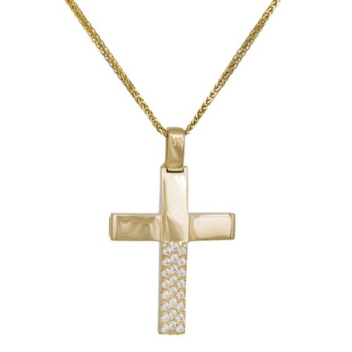 Βαπτιστικοί Σταυροί με Αλυσίδα Χρυσός σταυρός με ζιργκόν Κ14 με αλυσίδα 043819C 043819C Γυναικείο Χρυσός 14 Καράτια