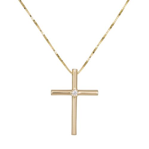 Βαπτιστικοί Σταυροί με Αλυσίδα Χρυσός σταυρός με ζιργκόν Κ14 σετ με την αλυσίδα 041255C 041255C Γυναικείο Χρυσός 14 Καράτια