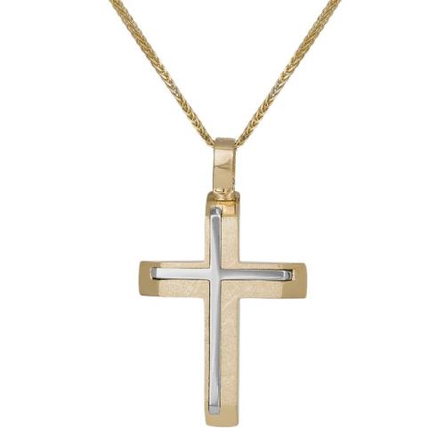 Βαπτιστικοί Σταυροί με Αλυσίδα Δίχρωμος βαπτιστικός σταυρός για αγόρι με αλυσίδα Κ14 040137C 040137C Ανδρικό Χρυσός 14 Καράτια