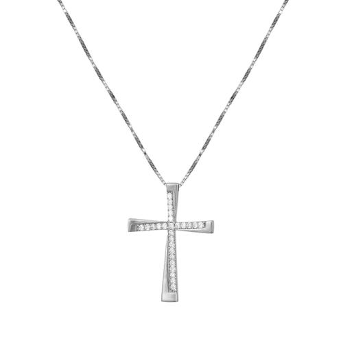 Βαπτιστικοί Σταυροί με Αλυσίδα Λευκόχρυσος γυναικείος σταυρός Κ14 044347C 044347C Γυναικείο Χρυσός 14 Καράτια