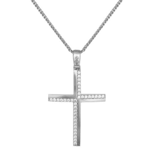 Βαπτιστικοί Σταυροί με Αλυσίδα Λευκόχρυσος σταυρός βάπτισης με ζιργκόν Κ14 042221C 042221C Γυναικείο Χρυσός 14 Καράτια