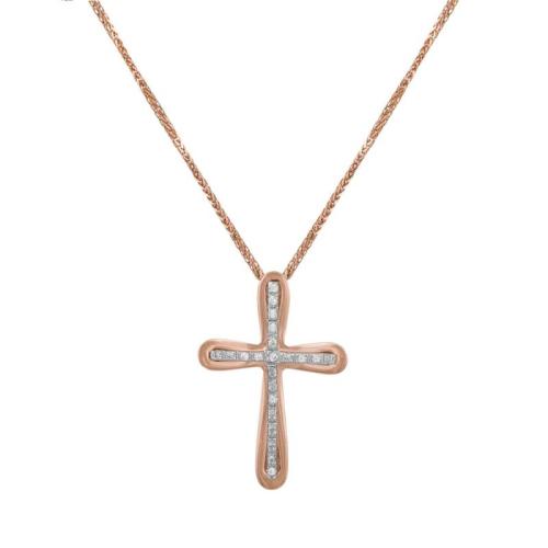 Βαπτιστικοί Σταυροί με Αλυσίδα Ροζ gold βαπτιστικός σταυρός με ζιργκόν Κ14 042044C 042044C Γυναικείο Χρυσός 14 Καράτια
